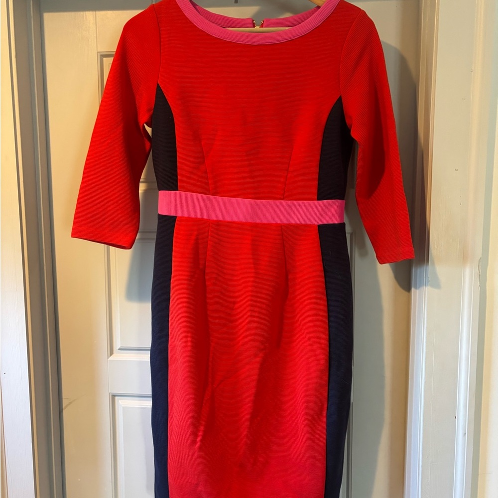 Boden Red, Navy, and Pink mid Sleeve Dress